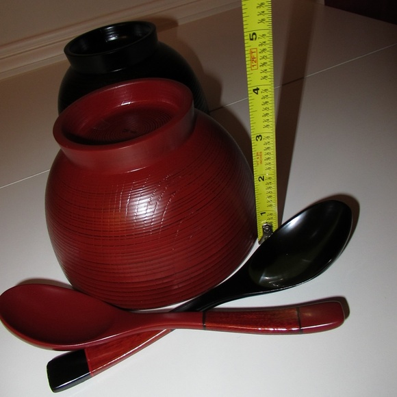 Japanese Lacquerware Ramen Bowls with spoons - Picture 10 of 12
